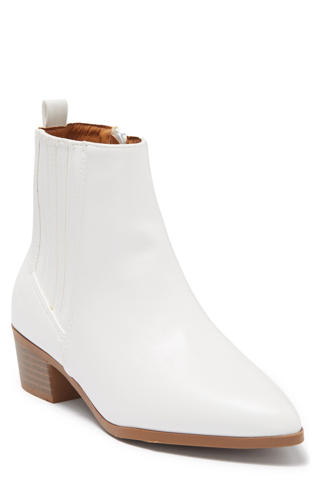 white booties brown heel