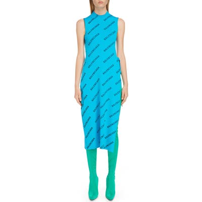 Balenciaga Logo Print Rib Knit Wrap Dress