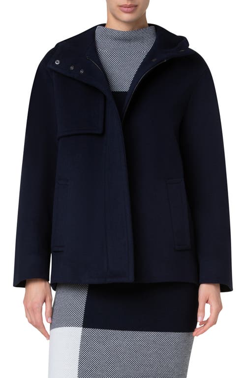 Shop Akris Punto Felted Wool Blend Hooded Jacket In Navy