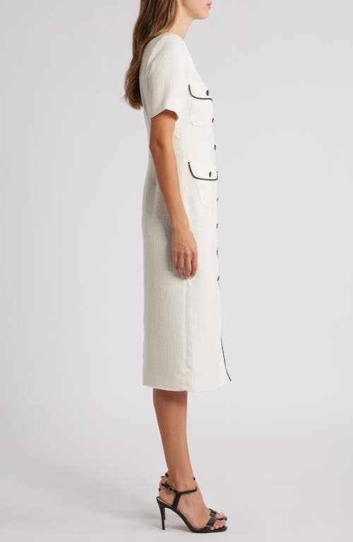 Shop Zoe And Claire Pocket Tweed Midi Dress In Off White