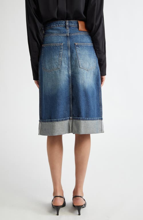 Shop Victoria Beckham Cuff Denim A-line Skirt In Heavy Vintage Indigo Wash