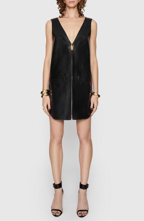 Shop Rebecca Minkoff Adrian Sleeveless Leather Zip-up Minidress In True Black