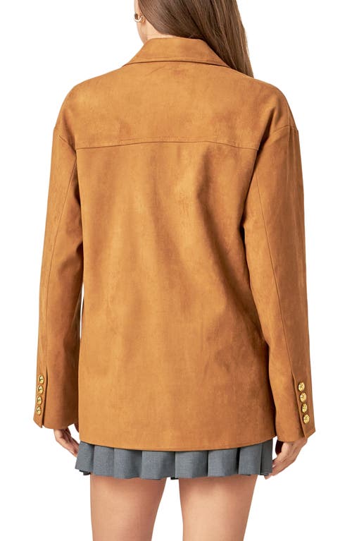 English Factory Padded Shoulder Stretch Faux Suede Jacket In Camel