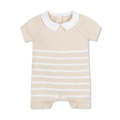 Hope & Henry Layette Baby Short Sleeve Peter Pan Collar Sweater Romper, Infant Natural And White at Nordstrom,