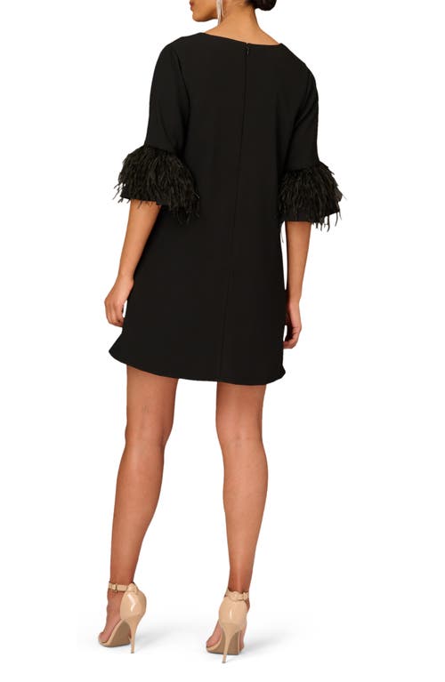 Aidan Mattox Feather-sleeve Crepe Trapeze Dress In Black