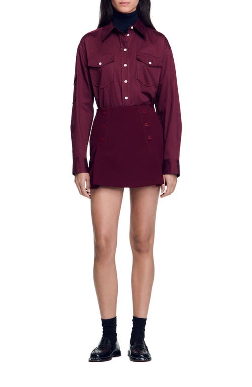 Shop Sandro Short Skirt With Press Studs In Bordeaux