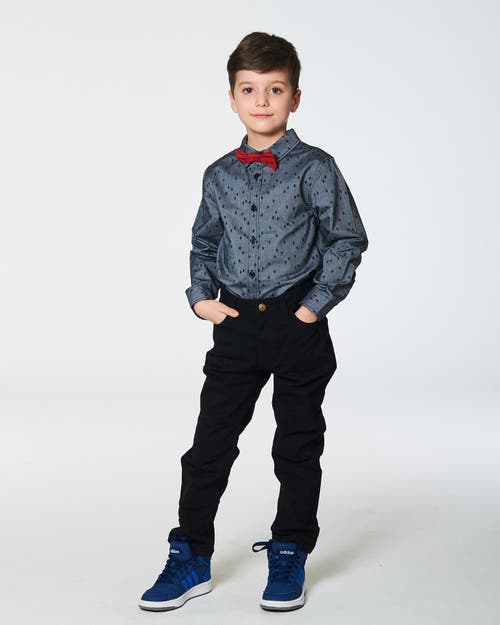 Deux Par Deux Baby Boy's Printed Pine Chambray Shirt With Bow Tie Gray In Anthracite