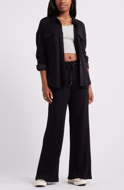 Bp. Oversize Thermal Knit Button-up Shirt In Black