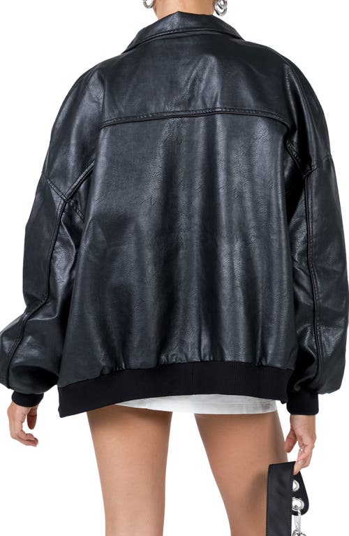 Princess Polly Goldsmith Oversize Faux Leather Bomber Jacket In Black