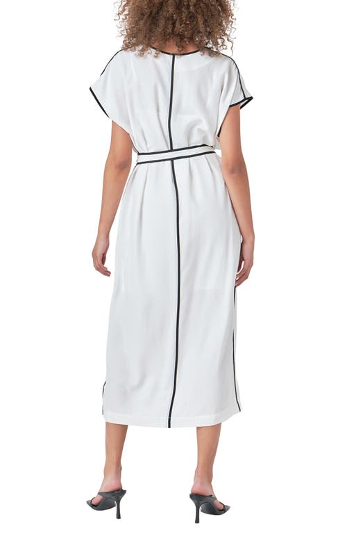 Endless Rose Contrast Binding Tie Belt Midi Dress In White/ Black