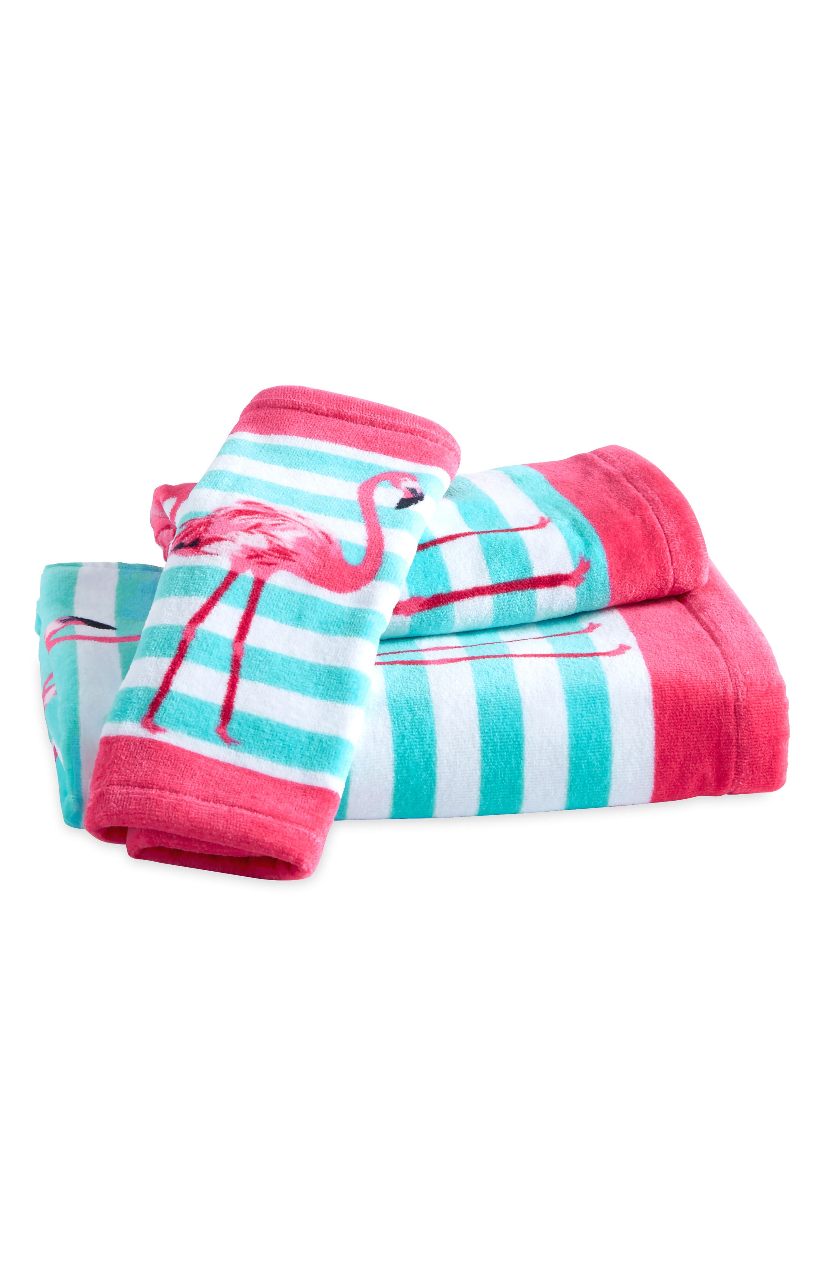 Destinations Pink Flamingo Bath Towel, Hand Towel and Washcloth Set