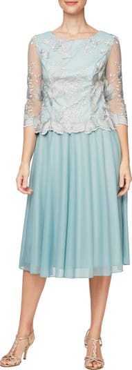 Alex Evenings Illusion Sleeve Embroidered Midi Dress Nordstrom