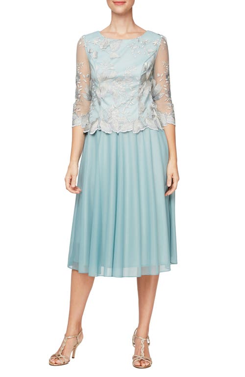 Alex Evenings Illusion Sleeve Embroidered Midi Dress at Nordstrom,