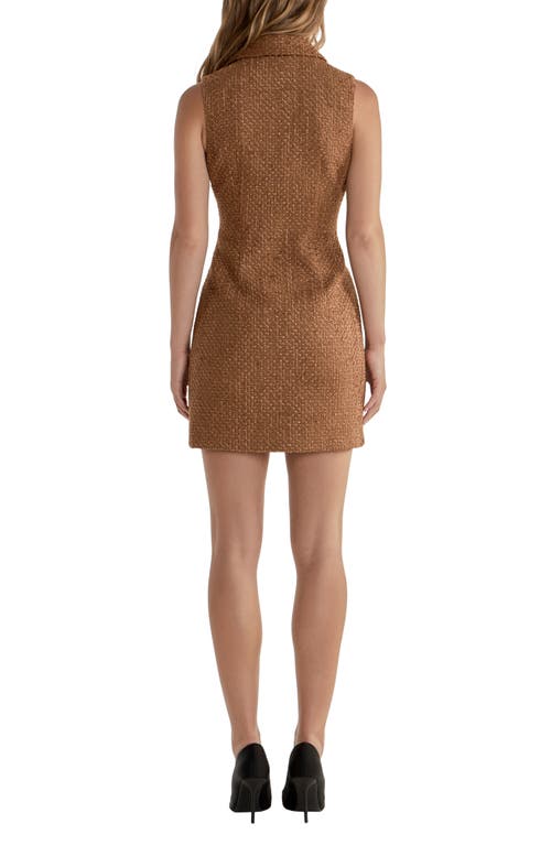 Endless Rose Button Front Tweed Minidress In Camel