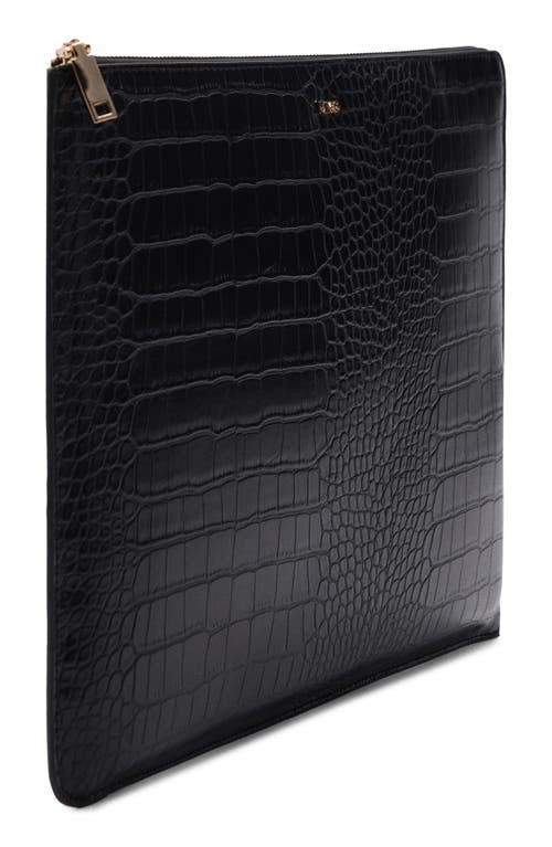 Shop Mango Croc Embossed Faux Leather Laptop Case In Black