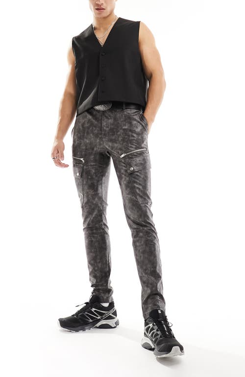 Moto Faux Leather Skinny Pants in Grey