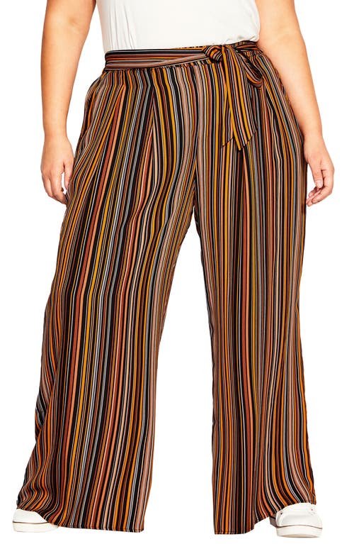 City Chic Tie Front High Waist Straight Leg Pants in Intriguestripe