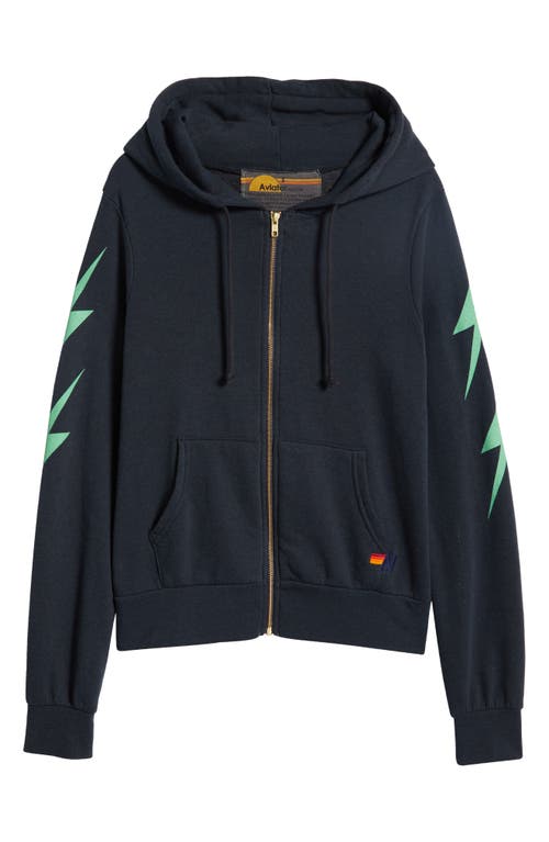 Shop Aviator Nation Bolt Zip Graphic Hoodie In Charcoal/mint