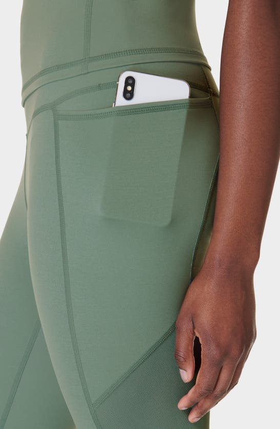 Shop Sweaty Betty Aerial Core Mesh Inset Ankle Pocket Leggings In Cool Forest Green