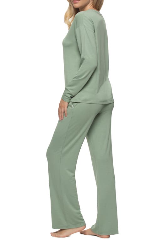 Shop Felina Aria Long Sleeve Knit Pajamas In Iceberg Green