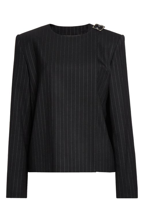 Shop Courrèges Pinstripe Stretch Wool Wrap Jacket In Black/white