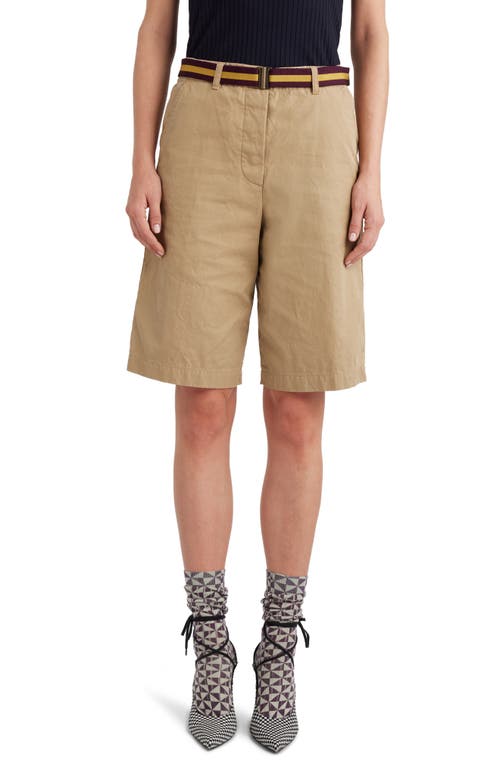 Rugby Stripe Belted Cotton Chino Shorts in Beige