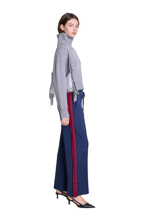 Shop Maje Striped Trousers In Navy