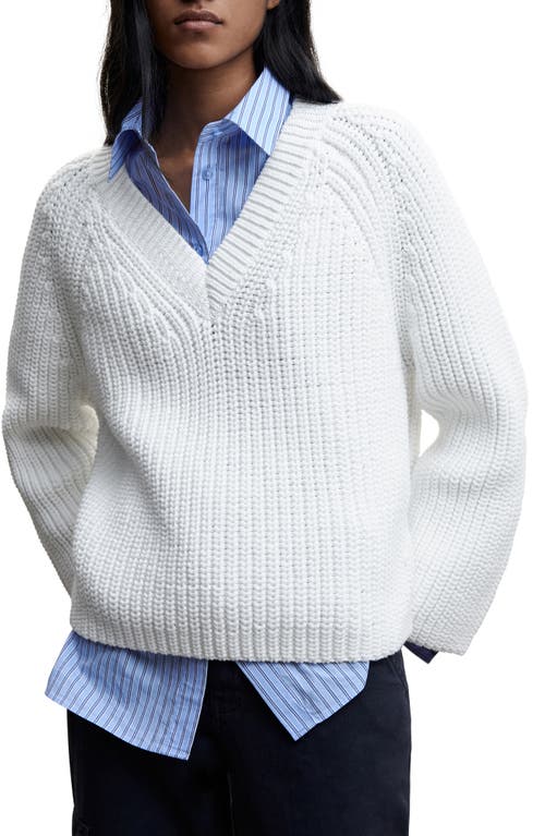 MANGO Oversize V-Neck Knit Sweater in White