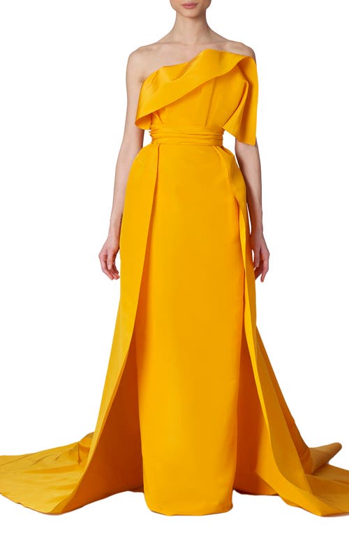 Carolina Herrera Belted Strapless Silk Gown in Goldenrod