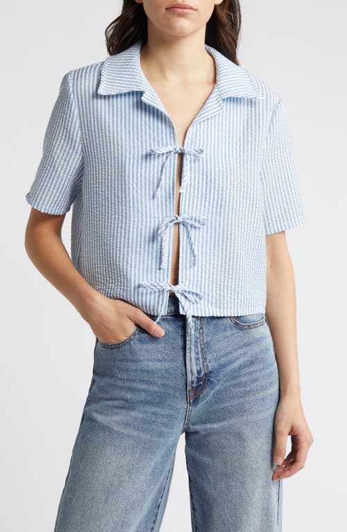 Noisy may Luna Tie Front Crop Shirt in Bright White Stripesallure at Nordstrom, Size X-Small