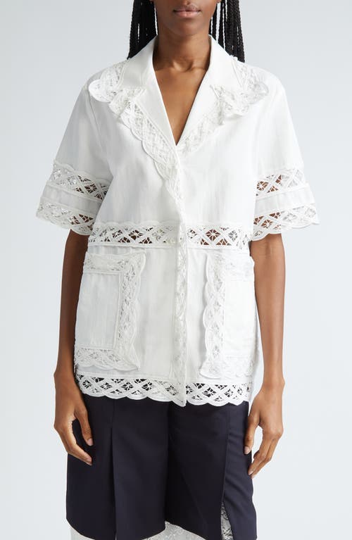 Yomita Lace Trim Cotton Shirt in White Cotton