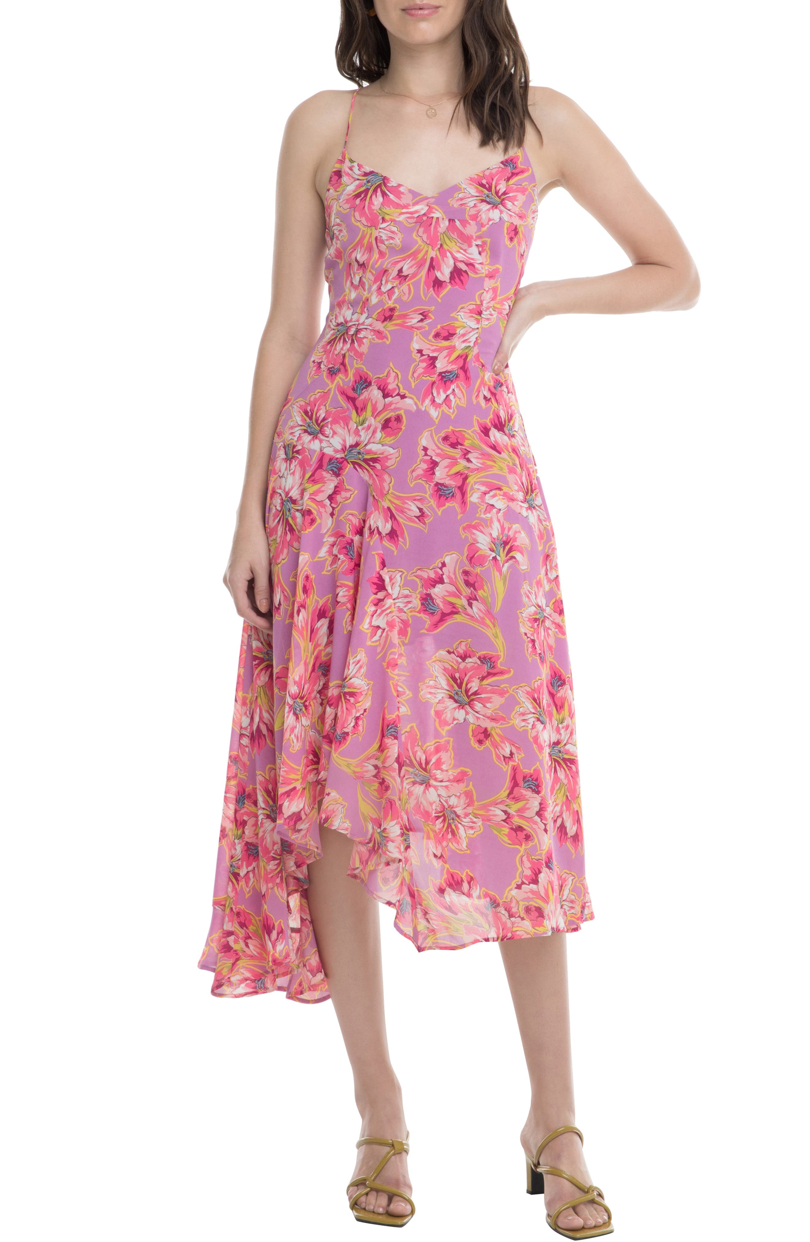 Astr The Label Janine Handkerchief Hem Dress, Pink