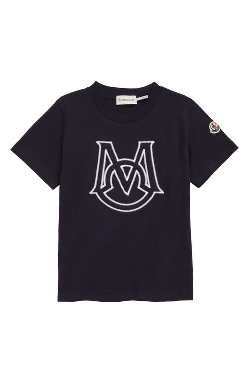 Moncler Kids' Embroidered Logo Cotton T-Shirt in Blue