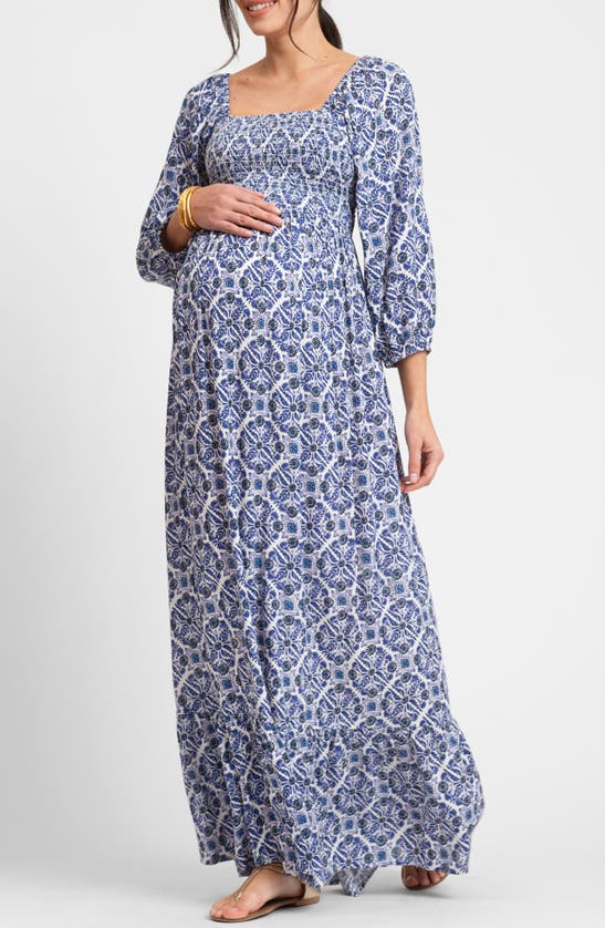 Shop Seraphine Maternity Maxi Dress In Blue Print