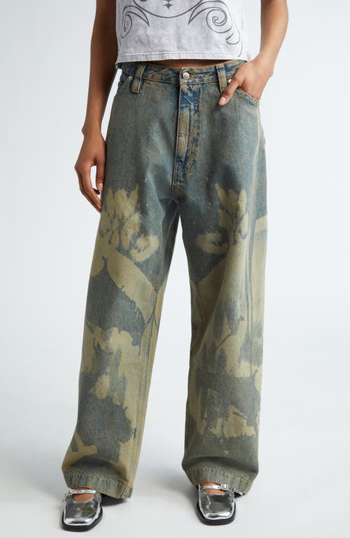 Printed Baggy Wide Leg Jeans in Sand