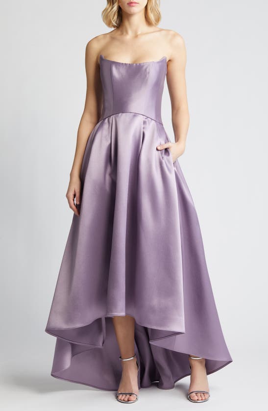 Amsale Strapless High-low Mikado Gown In Violet