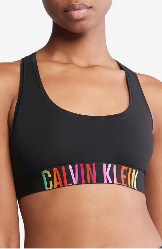 Shop Calvin Klein Logo Band Racerback Cotton Blend Bralette In Black
