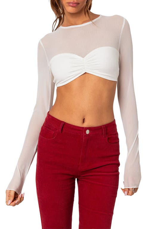 EDIKTED Night Out Sheer Crop Top White at Nordstrom,
