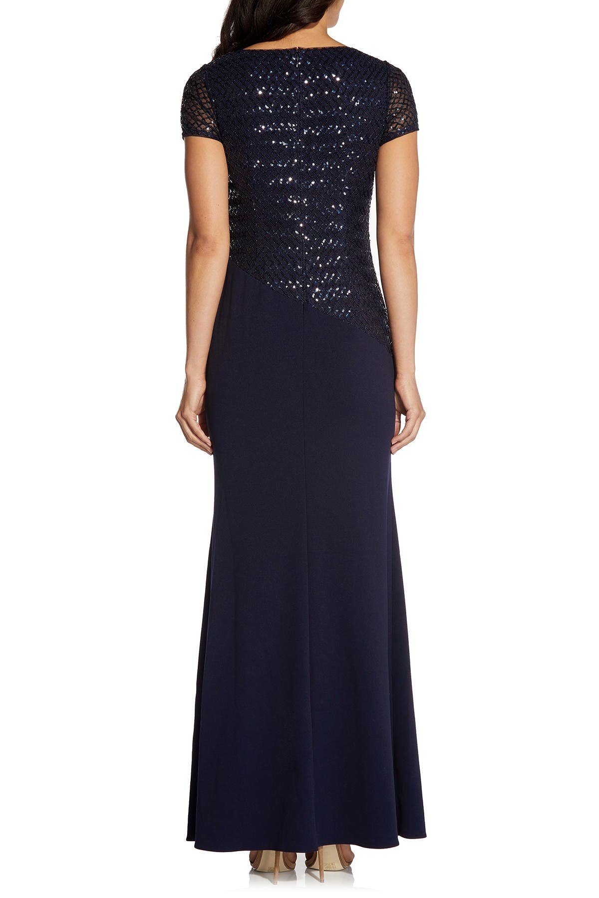 Adrianna Papell Sequin Crepe Dress In Navy1