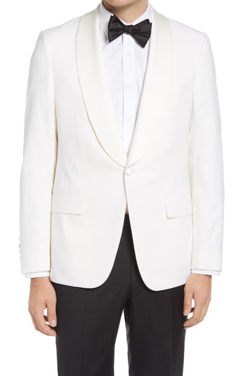 Barathea Shawl Collar Wool Dinner Jacket in White