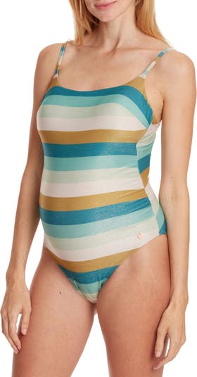 Rainbow Metallic Stripe One-Piece Maternity Swimsuit