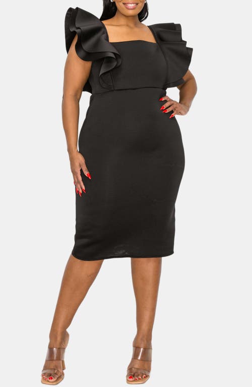 Shop L I V D Charlie Flutter Sleeve Midi Dress In Black