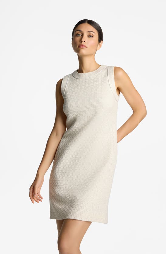 Shop St John Sleeveless Textured Weave Dress In Ivory Multi