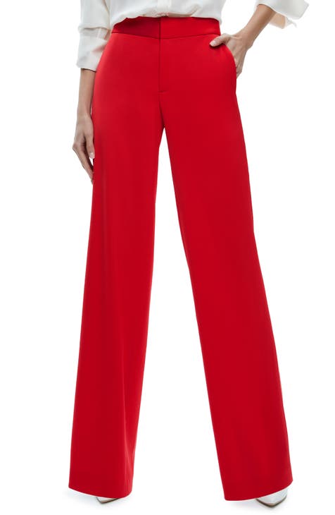 HUPOM Womens Trouser Pants Pants For Women In Clothing Compression High  Waist Rise Long Straight-Leg Red 2XL