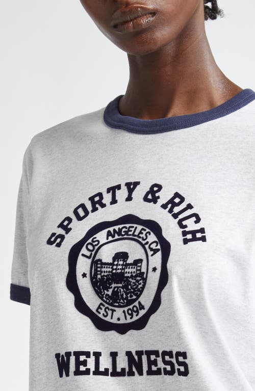 Shop Sporty And Rich Sporty & Rich Flocked Emblem Cotton Ringer Graphic T-shirt In Heather Gray