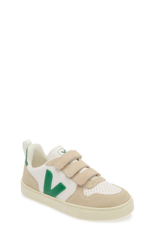 Veja Kids' V-10 Chromefree™ Top Sneaker In Extra-white/ Emeraude