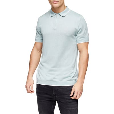 Topman Tipped Zip Polo, Blue
