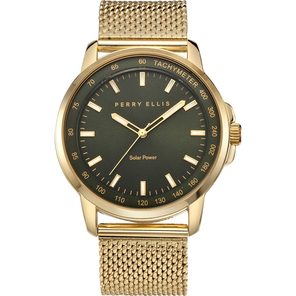 Perry Ellis Solar Powered 3-hand Quartz Mesh Strap Watch, 41mm In Gold