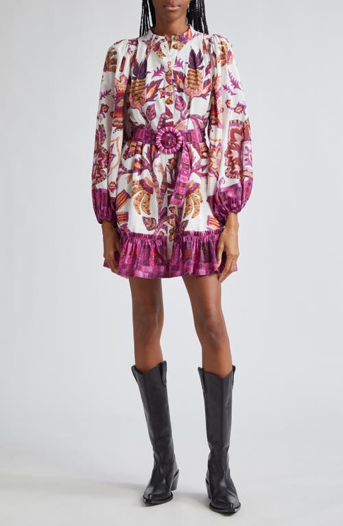 Shop Farm Rio Sunset Tapestry Long Sleeve Belted Shirtdress In Sunset Tapestry Off-white