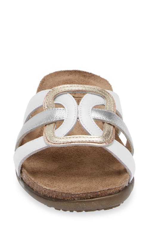 Shop Naot Liv Slide Sandal In White/silver/gold